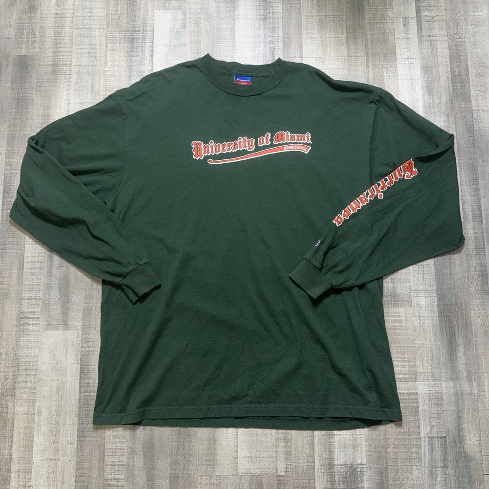 Vintage University Of Miami Spell Out 90s Champion Long Sleeve Shirt Size XXL